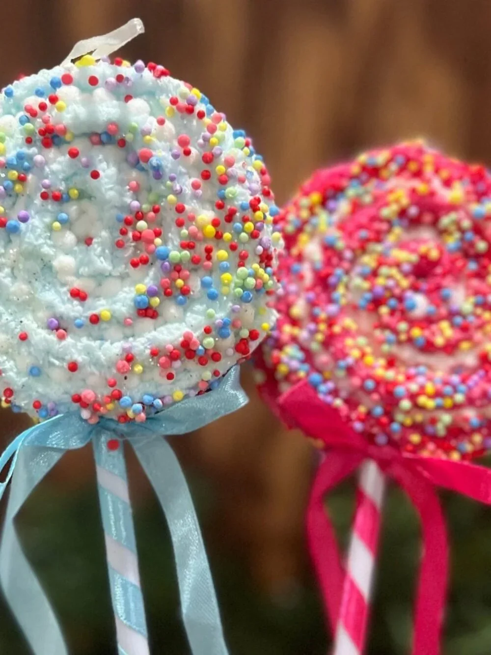 Sprinkled Lollipop Pick, Light Blue or Fuchsia Christmas Ornament Holiday Decor